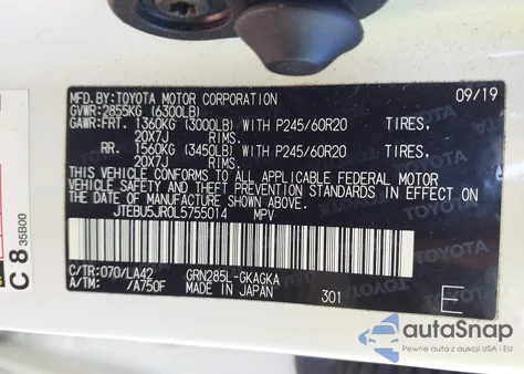 2020 Toyota 4Runner Limited из США, поврежденный, VIN JTEBU5JR0L5755014